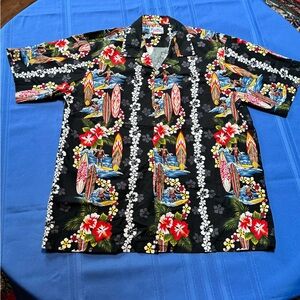 Vintage Hawaii Brand Hawaiian Shirt Aloha Shirt Surfers & Surfboards Sz XL Mens